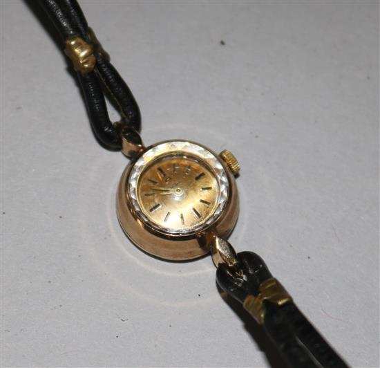 A ladys 9ct Omega manual wind wrist watch.